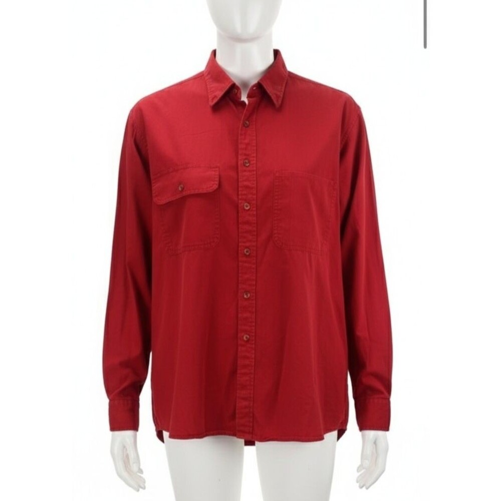 Vintage TODD Red 100% Cotton Long Sleeve Button Up Shirt Men's Size 1X 17-17.5